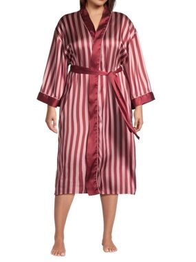 Pink and Burgundy Satin Stripe Robe and Scrunchie Gift Set